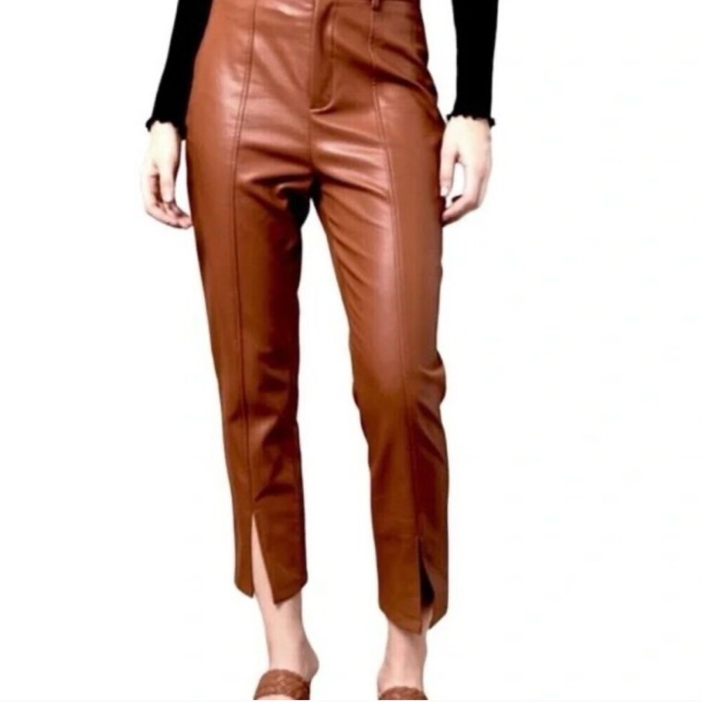 Jason Wu Faux Leather High Rise Skinny Pants Brown Split Hem S - Picture 1 of 6